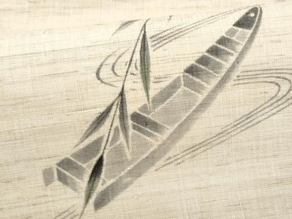 平和屋着物＊夏物 九寸名古屋帯 作家物 手描き 流水舟枝葉文 麻 逸品 CAAW6895fb