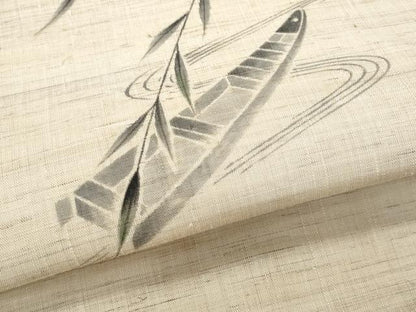 平和屋着物＊夏物 九寸名古屋帯 作家物 手描き 流水舟枝葉文 麻 逸品 CAAW6895fb