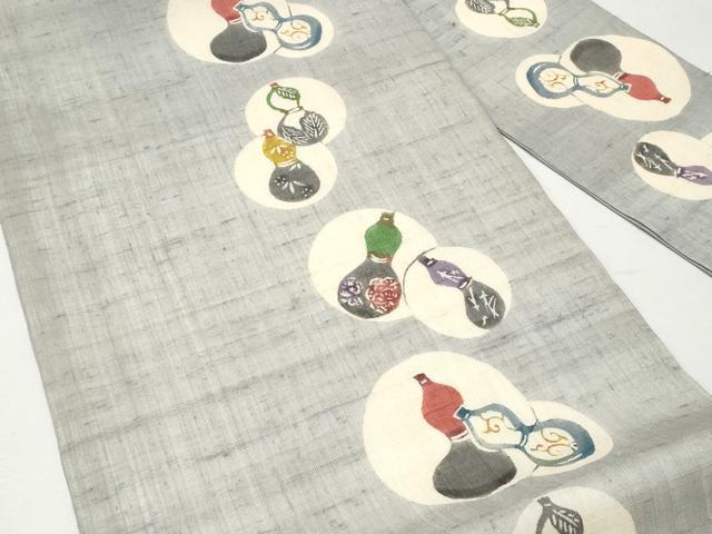 平和屋着物＊夏物　九寸名古屋帯　型染め　瓢箪　麻　逸品　CAAW6901fb