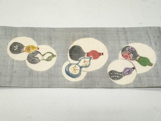 平和屋着物＊夏物　九寸名古屋帯　型染め　瓢箪　麻　逸品　CAAW6901fb