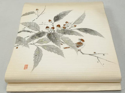 平和屋着物＊夏物　九寸開き名古屋帯　作家物　枝葉に休み鳥　正絹　逸品　CAAW6906fb