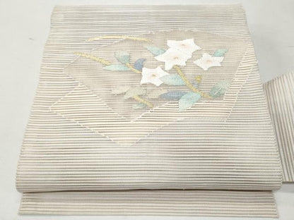 平和屋着物＊夏物 八寸名古屋帯 絽綴れ 地紙重ね桔梗文 金糸 正絹 逸品 CAAW6908fb