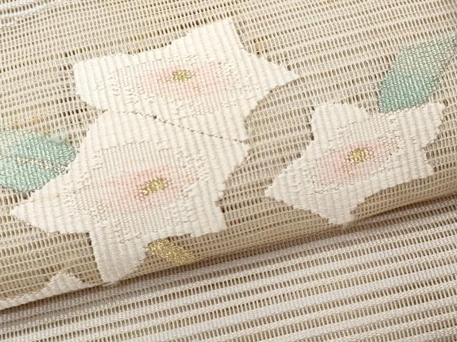 平和屋着物＊夏物 八寸名古屋帯 絽綴れ 地紙重ね桔梗文 金糸 正絹 逸品 CAAW6908fb