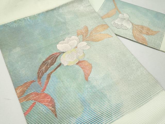 平和屋着物＊夏物 九寸名古屋帯 枝花文 銀糸 正絹 逸品 CAAW6913fb