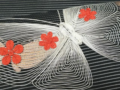 平和屋着物＊夏物 九寸名古屋帯 刺繍 舞蝶文 黒地 三越扱い 正絹 逸品 CAAW6915fb