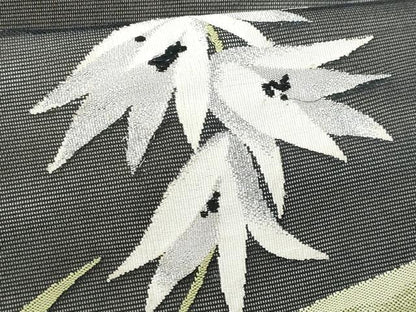 平和屋着物＊夏物 九寸名古屋帯 枝花文 黒地 銀糸 正絹 逸品 CAAW6916fb