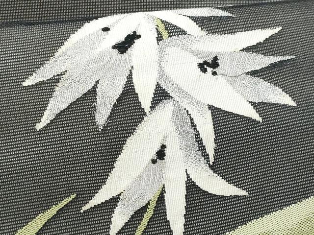 平和屋着物＊夏物 九寸名古屋帯 枝花文 黒地 銀糸 正絹 逸品 CAAW6916fb
