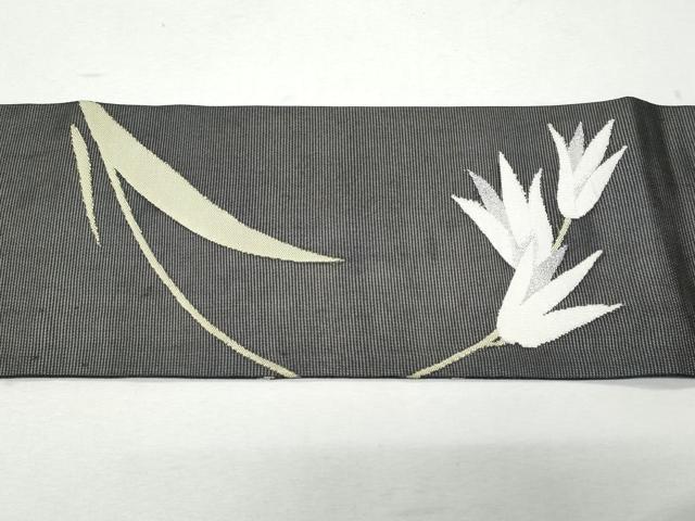 平和屋着物＊夏物 九寸名古屋帯 枝花文 黒地 銀糸 正絹 逸品 CAAW6916fb