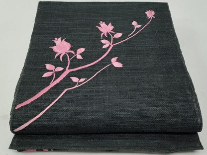 平和屋着物＊夏物 八寸名古屋帯 総刺繍 枝花文 黒地 CAAW6921fb