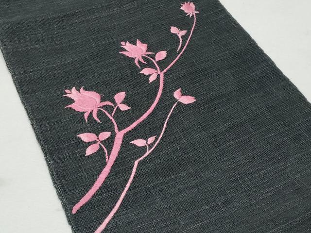 平和屋着物＊夏物 八寸名古屋帯 総刺繍 枝花文 黒地 CAAW6921fb