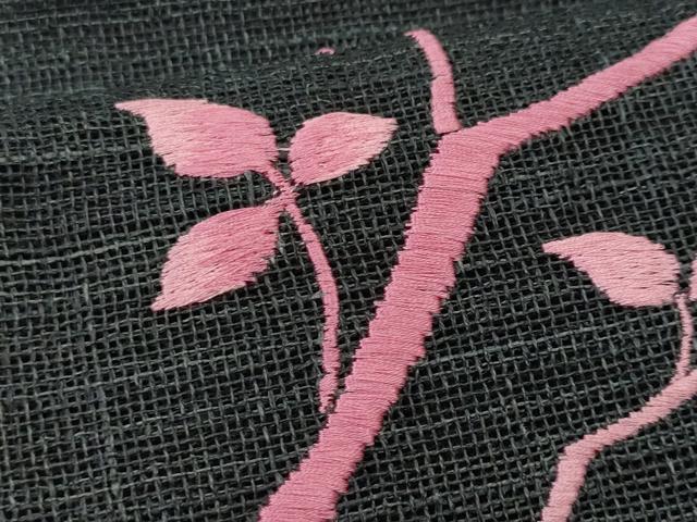 平和屋着物＊夏物 八寸名古屋帯 総刺繍 枝花文 黒地 CAAW6921fb