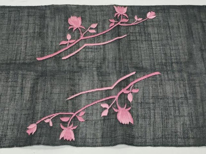平和屋着物＊夏物 八寸名古屋帯 総刺繍 枝花文 黒地 CAAW6921fb