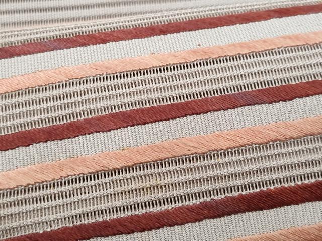 平和屋着物＊夏物　八寸名古屋帯　刺繍　絽綴れ　横段文　正絹　逸品　CAAW6927fb