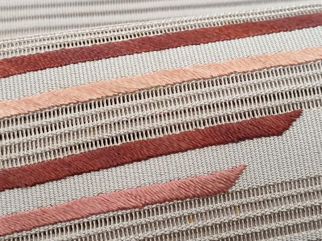 平和屋着物＊夏物　八寸名古屋帯　刺繍　絽綴れ　横段文　正絹　逸品　CAAW6927fb