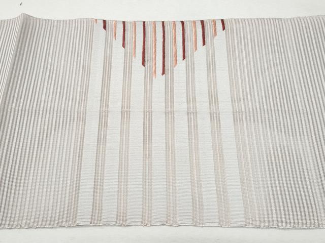 平和屋着物＊夏物　八寸名古屋帯　刺繍　絽綴れ　横段文　正絹　逸品　CAAW6927fb