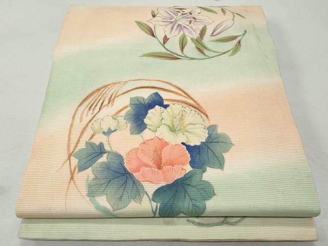 平和屋着物＊夏物 アンティーク 大正ロマン 丸帯 手描き 枝花文 正絹 逸品 CAAW6934fb