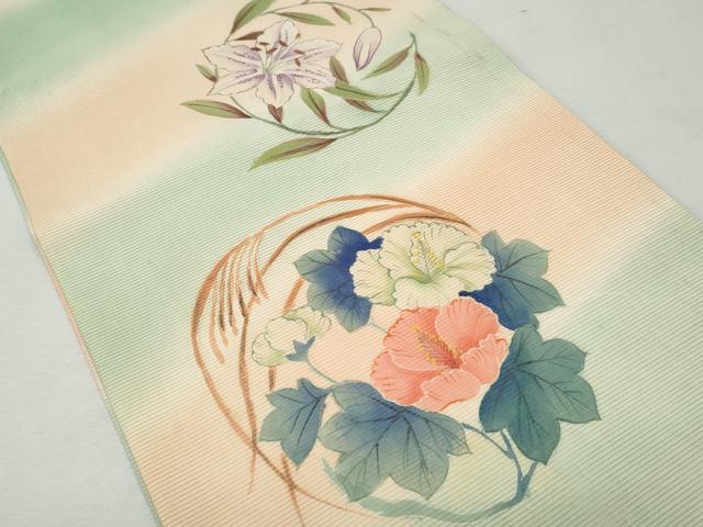 平和屋着物＊夏物 アンティーク 大正ロマン 丸帯 手描き 枝花文 正絹 逸品 CAAW6934fb