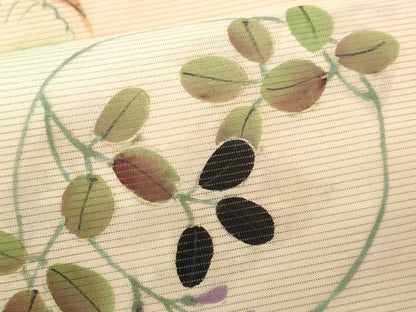 平和屋着物＊夏物 アンティーク 大正ロマン 丸帯 手描き 枝花文 正絹 逸品 CAAW6934fb