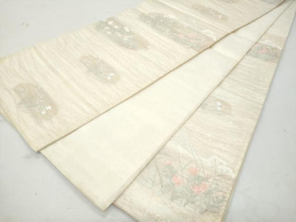 平和屋着物＊夏物 六通柄袋帯 草花文 金銀糸 正絹 逸品 CAAW6965fb