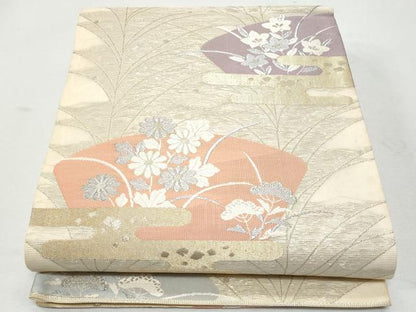 平和屋着物＊夏物 六通柄袋帯 エ霞地紙花文 金銀糸 正絹 逸品 CAAW6980fb