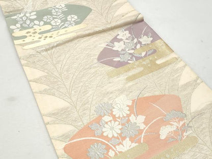 平和屋着物＊夏物 六通柄袋帯 エ霞地紙花文 金銀糸 正絹 逸品 CAAW6980fb