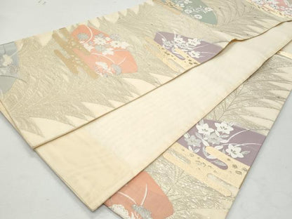 平和屋着物＊夏物 六通柄袋帯 エ霞地紙花文 金銀糸 正絹 逸品 CAAW6980fb