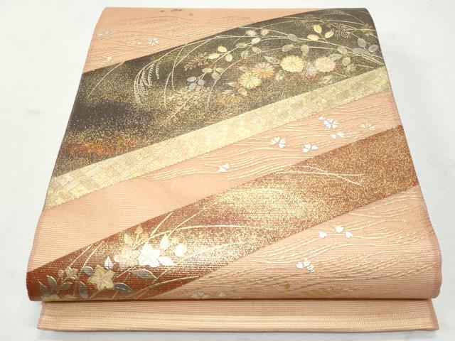 平和屋着物＊夏物 袋帯 螺鈿 草花文 金銀彩 正絹 逸品 CAAW6989fb
