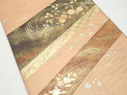 平和屋着物＊夏物 袋帯 螺鈿 草花文 金銀彩 正絹 逸品 CAAW6989fb