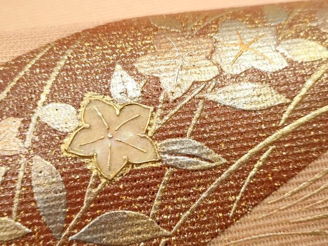 平和屋着物＊夏物 袋帯 螺鈿 草花文 金銀彩 正絹 逸品 CAAW6989fb