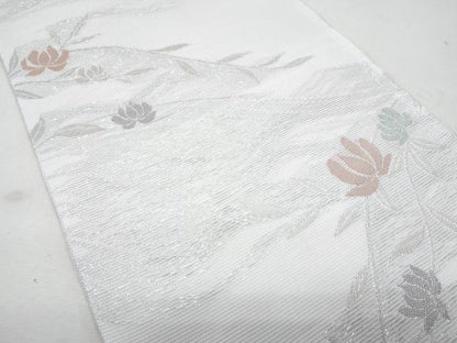 平和屋着物＊夏物 六通柄袋帯 枝花文 銀糸 正絹 逸品 CAAW6996fb