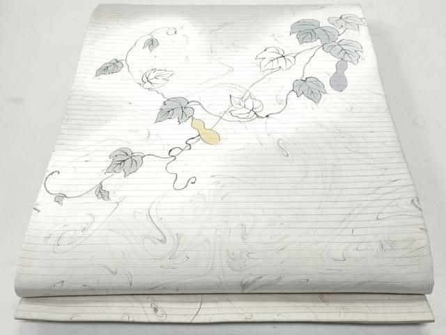 平和屋着物＊夏物 川野義和 墨流し染 太鼓柄袋帯 京友禅 手描き 瓢箪蔦の葉文 五泉 反端付き 正絹 逸品 CAAW6998fb