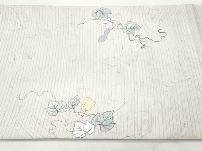 平和屋着物＊夏物 川野義和 墨流し染 太鼓柄袋帯 京友禅 手描き 瓢箪蔦の葉文 五泉 反端付き 正絹 逸品 CAAW6998fb