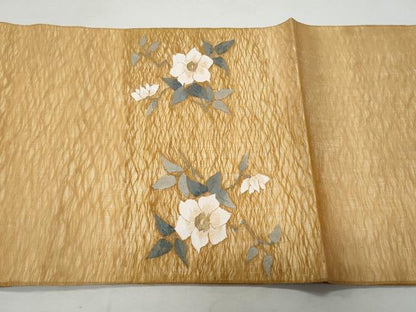 平和屋着物＊夏物　太鼓柄袋帯　すくい織　枝花文　金糸　正絹　逸品　CAAW7002fb