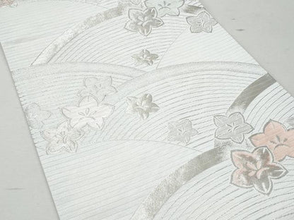 平和屋着物＊夏物 六通柄袋帯 立波花文 銀糸 CAAW7026fb