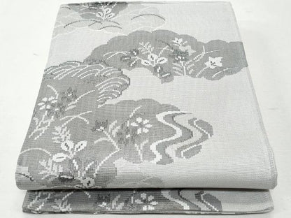 平和屋着物＊夏物 六通柄袋帯 雲取り枝葉文 銀糸 正絹 逸品 CAAW7030fb