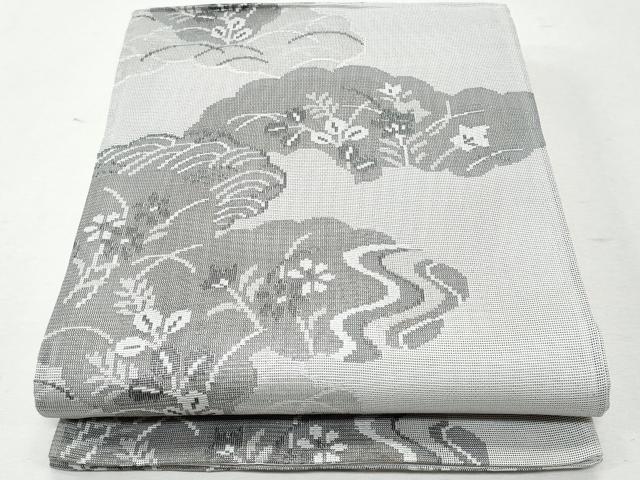 平和屋着物＊夏物 六通柄袋帯 雲取り枝葉文 銀糸 正絹 逸品 CAAW7030fb