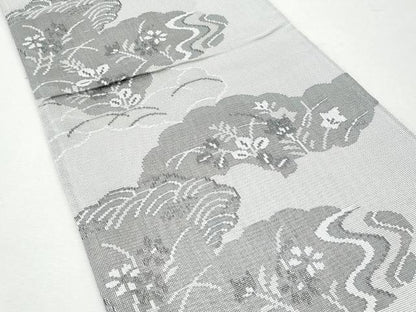 平和屋着物＊夏物 六通柄袋帯 雲取り枝葉文 銀糸 正絹 逸品 CAAW7030fb