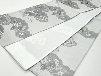 平和屋着物＊夏物 六通柄袋帯 雲取り枝葉文 銀糸 正絹 逸品 CAAW7030fb