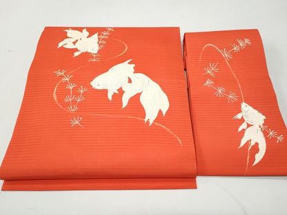 平和屋着物＊夏物 塩瀬 つけ帯 手描き 金魚 銀彩 正絹 逸品 CAAW7032fb