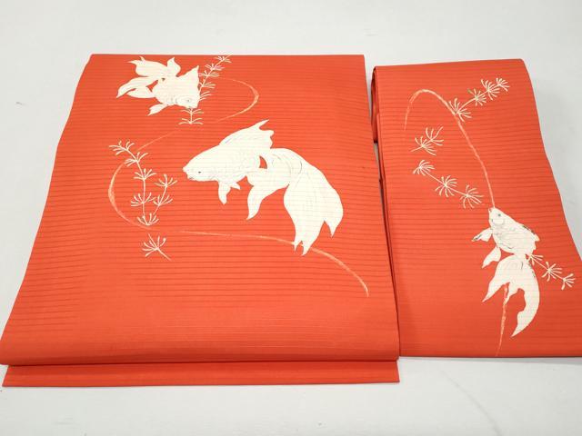 平和屋着物＊夏物 塩瀬 つけ帯 手描き 金魚 銀彩 正絹 逸品 CAAW7032fb