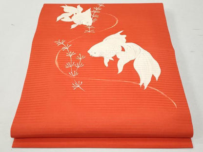 平和屋着物＊夏物 塩瀬 つけ帯 手描き 金魚 銀彩 正絹 逸品 CAAW7032fb