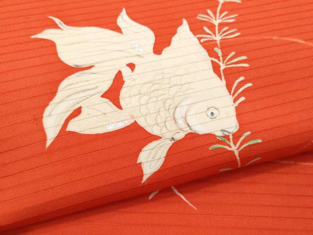 平和屋着物＊夏物 塩瀬 つけ帯 手描き 金魚 銀彩 正絹 逸品 CAAW7032fb