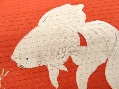 平和屋着物＊夏物 塩瀬 つけ帯 手描き 金魚 銀彩 正絹 逸品 CAAW7032fb