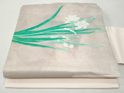 平和屋着物＊夏物 つけ帯 絽綴れ 草花文 銀糸 正絹 逸品 CAAW7036fb