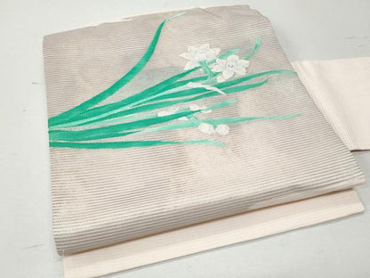 平和屋着物＊夏物 つけ帯 絽綴れ 草花文 銀糸 正絹 逸品 CAAW7036fb