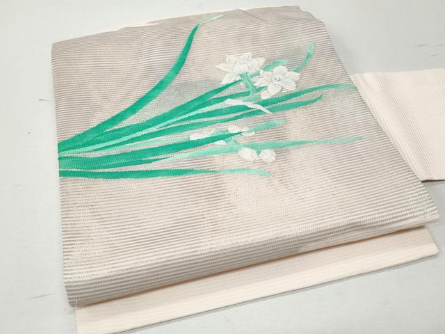 平和屋着物＊夏物 つけ帯 絽綴れ 草花文 銀糸 正絹 逸品 CAAW7036fb