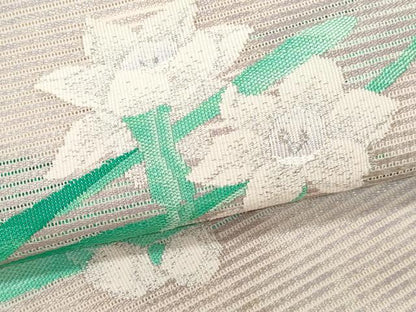 平和屋着物＊夏物 つけ帯 絽綴れ 草花文 銀糸 正絹 逸品 CAAW7036fb