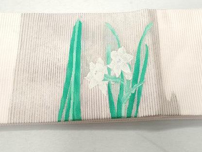 平和屋着物＊夏物 つけ帯 絽綴れ 草花文 銀糸 正絹 逸品 CAAW7036fb