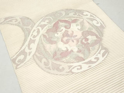 平和屋着物＊夏物　つけ帯　絽綴れ　花絵皿文　銀糸　正絹　逸品　CAAW7037fb