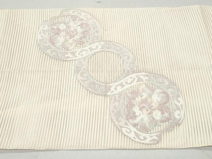 平和屋着物＊夏物　つけ帯　絽綴れ　花絵皿文　銀糸　正絹　逸品　CAAW7037fb